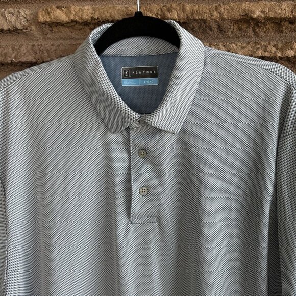 PGA Tour Blue and White Pattern Golf Polo Shirt Size Large - Picture 6 of 7